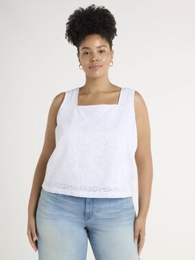 Time and Tru White Eyelet Square-Neck Camisole